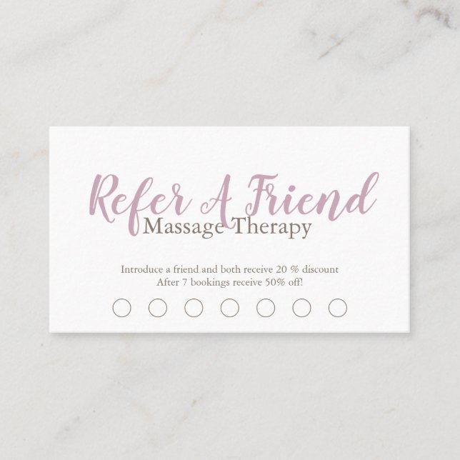 Carte De Fidélité Thérapeute de Massage Moderne Écriture Rose Pâle  (Devant)