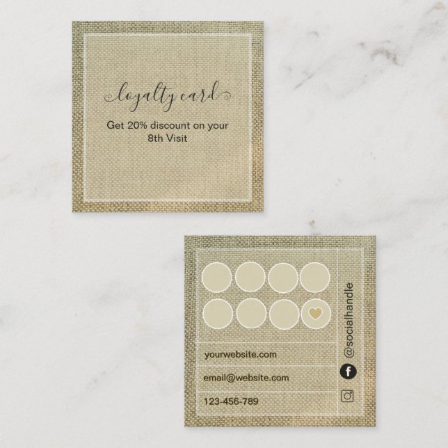 Carte De Fidélité Toile de lin beige rustique  (Devant / Derrière)