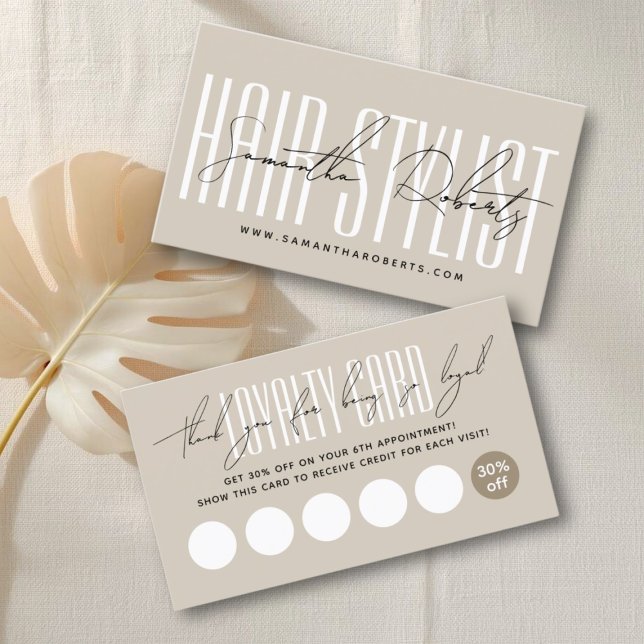Carte De Fidélité Typographie de script de coiffeur moderne beige (Créateur téléchargé)