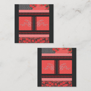 Carte De Fidélité un motif rouge et noir avec des fleurs