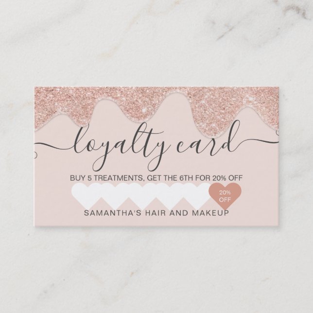 Carte De Fidélité Une parties scintillant d'or rose goutte-à-goutte  (Devant)