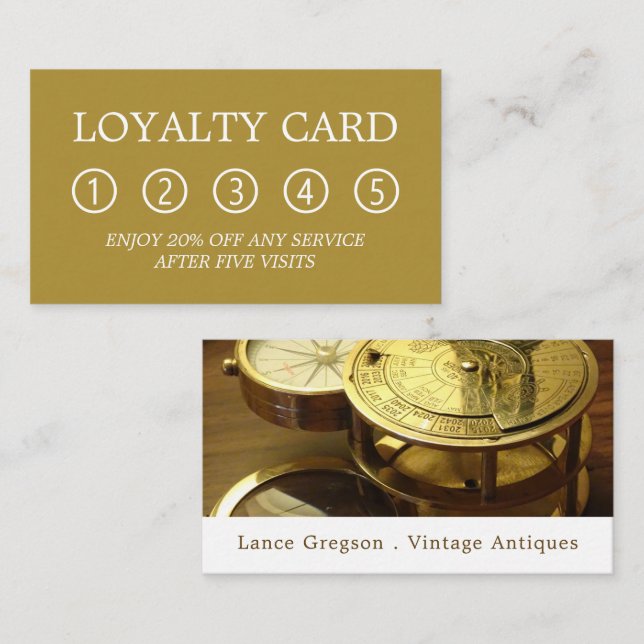Carte De Fidélité Vintage Compass, Antique Dealer Business (Devant / Derrière)