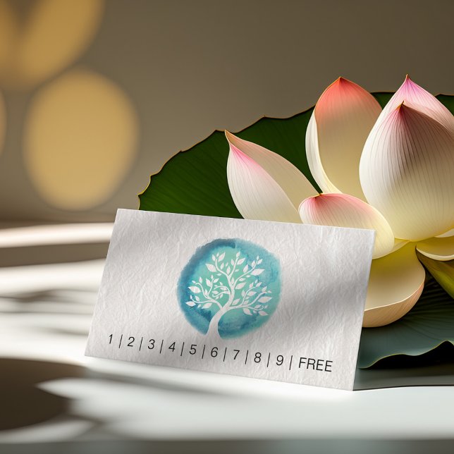 Carte De Fidélité YOGA Instructeur Loyalty Punch Chic Aquarelle Arbr (Créateur téléchargé)