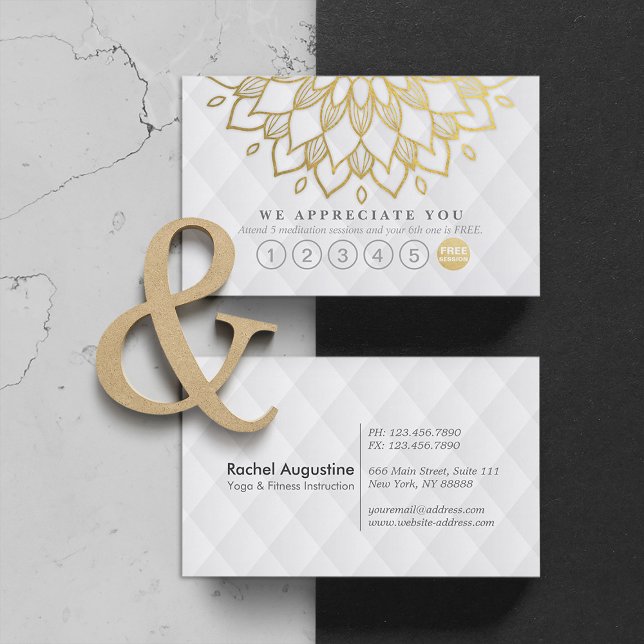 Carte De Fidélité Yoga Loyauté 6 Punch Or Mandala Blanc Cuir (Créateur téléchargé)