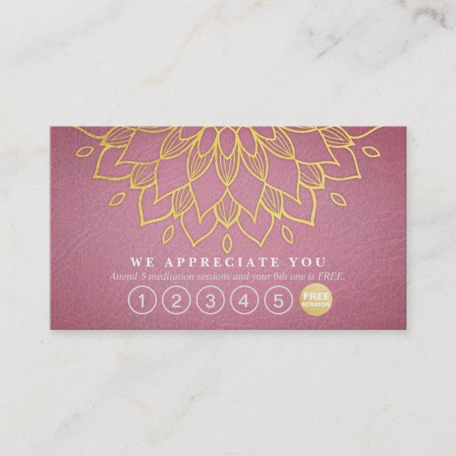 Carte De Fidélité Yoga Loyauté 6 Punch Or Mandala Cuir violet (Devant)