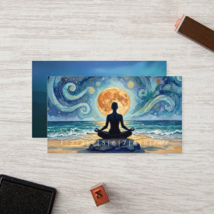 Carte De Fidélité Yoga Méditation Ciel Nocturne Étoilé Lune Plage Oc