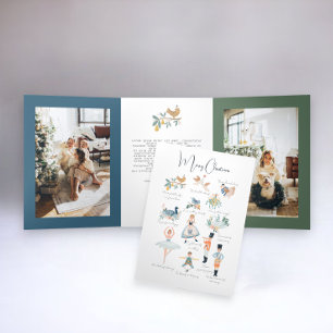 Carte De Fin D'année Trois Volets 12 Jours de Noël Personnalisé