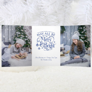 Carte De Fin D'année Trois Volets 4 Grandes Photos Joyeux et Lumineux Noël Tri-Pli