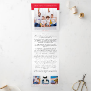 Carte De Fin D'année Trois Volets 6 Photo Année En Vue Bulletin Festif Carré Rouge