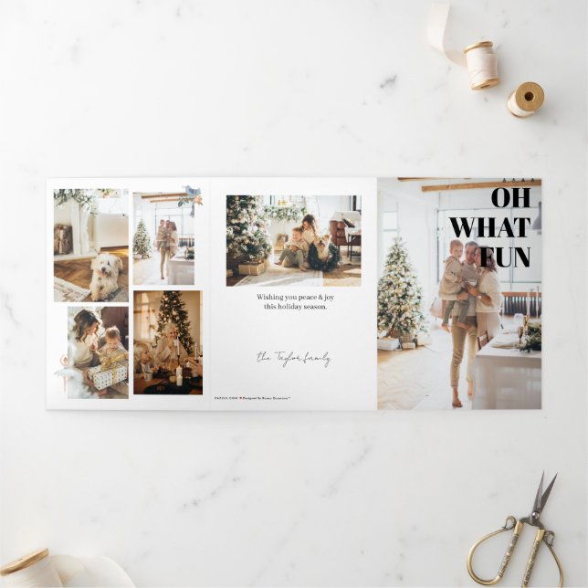Carte De Fin D'année Trois Volets 9 Photo Oh What Fun Merry Christmas Personalized (Extérieur)
