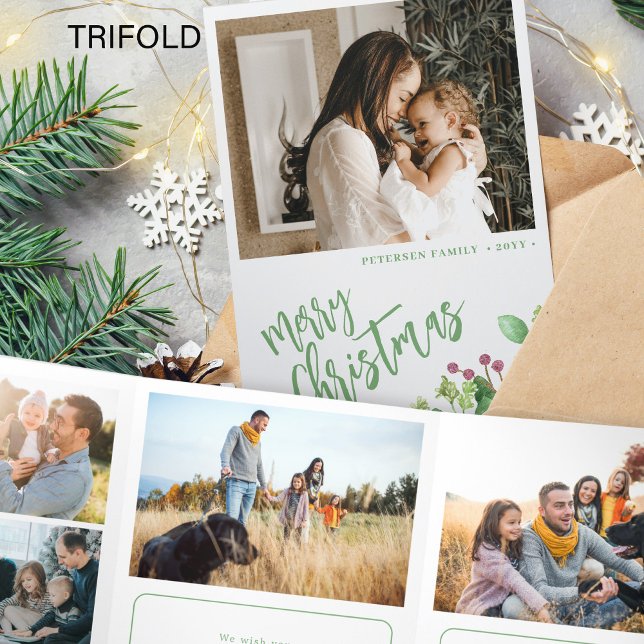 Carte De Fin D'année Trois Volets Année d'évaluation vert multi photo Joyeux Noël (Créateur téléchargé)