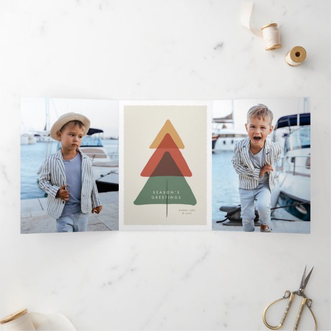 Carte De Fin D'année Trois Volets Arborescence en couche - Bonnes Fêtes (Intérieur)