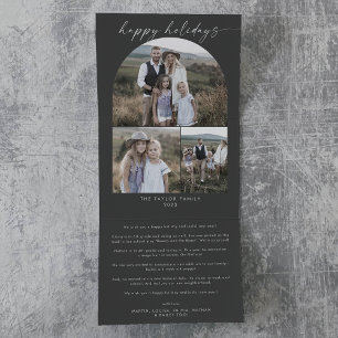 Carte De Fin D'année Trois Volets Arc moderne Boho Grey Happy Holidays Photo Collage