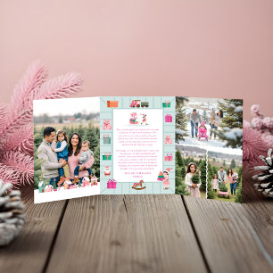 Carte De Fin D'année Trois Volets Atelier Elf du pôle Nord Père Noël Village rose Ph