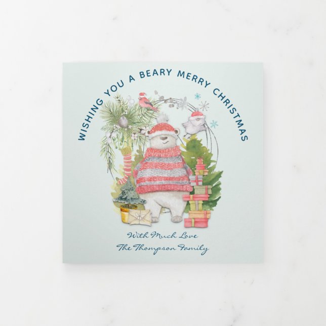 Carte De Fin D'année Trois Volets Bear Joyeux Noël 5 Photos Festive Newsletter (Protection)