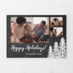 Carte De Fin D'année Trois Volets Blackboard Snowy Pine Tree Forest Vacances 6 photo<br><div class="desc">Laissez-le neiger avec cette riche collection de vacances aux tons bijoux. Des photos personnalisables sont au centre du design, agrémentées de pins blancs dans les coins. La neige tombe dans l'arrière - plan pour ajouter de la texture. Un accueil personnalisable dans une police de script de ferme ajoute un aspect...</div>