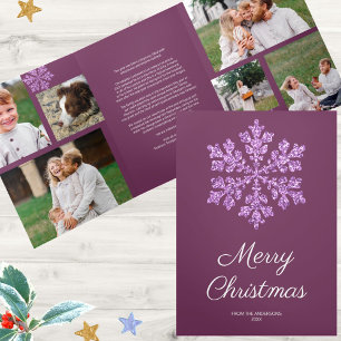 Carte De Fin D'année Trois Volets Boule de prune de neige 6 pic Merry Multi Photo