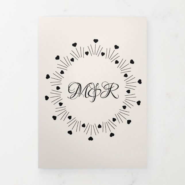 Carte De Fin D'année Trois Volets Bourgogne Rouge Beige Coeurs & Flèche Mariage Invi (Page de couverture)