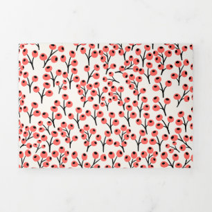 Carte De Fin D'année Trois Volets Branches de Noël peintes à la main Berries Rouge B