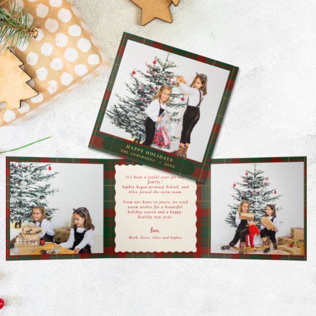 Carte De Fin D'année Trois Volets Buffalo Plaid Festive Photos Noël (Créateur téléchargé)