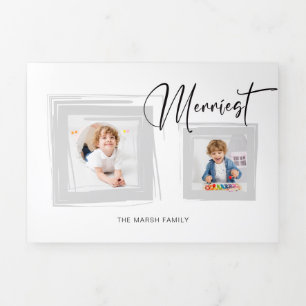 Carte De Fin D'année Trois Volets Calligraphie moderne / Photo en gris brosse