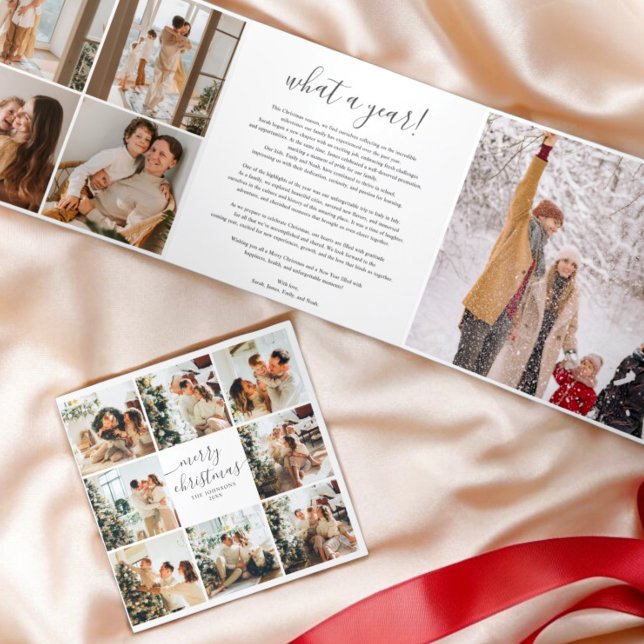 Carte De Fin D'année Trois Volets Calligraphie multiphoto Joyeux Noël blanc (Créateur téléchargé)