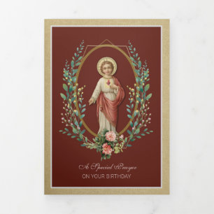 Carte De Fin D'année Trois Volets Catholic Religieux Vintage Anniversaire Jésus Priè