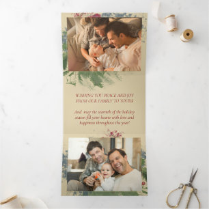 Carte De Fin D'année Trois Volets Charmante peinture Noël   Red Blue Green 3 Photo