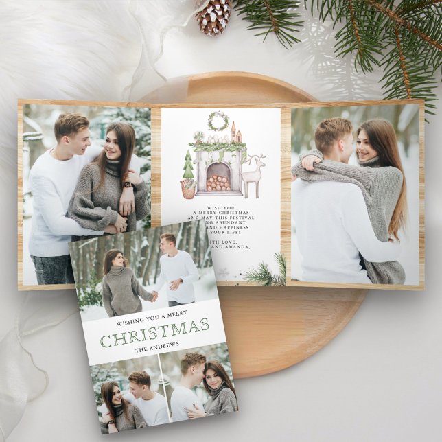 Carte De Fin D'année Trois Volets Cheminée nordique scandinave Photo Noël (Créateur téléchargé)