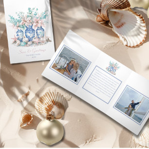 Carte De Fin D'année Trois Volets Chinoiserie Vases Eucalyptus & Poinsettias 2 photo