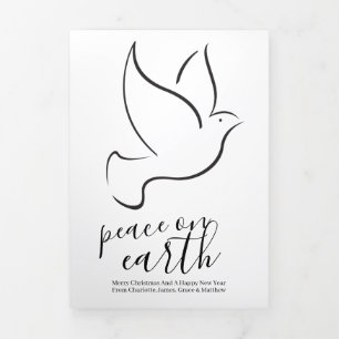 Carte De Fin D'année Trois Volets Christmas Peace on Earth Dove Personnalisé