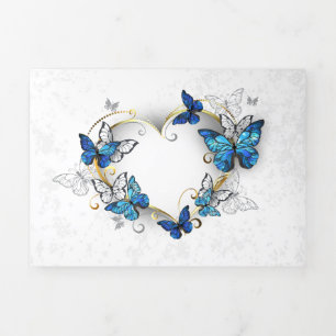 Carte De Fin D'année Trois Volets Coeur bijoux avec papillons Morpho