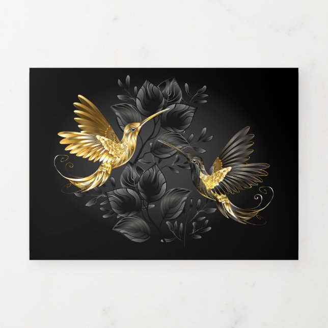 Carte De Fin D'année Trois Volets Colibri noir et or (Page de couverture)