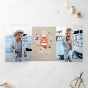 Carte De Fin D'année Trois Volets Corgi Cosy - Chaleur de Noël