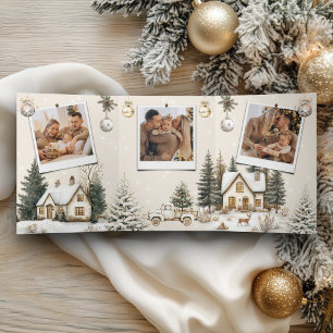 Carte De Fin D'année Trois Volets Cottages enneigés Village d'hiver 4 Photo Noël