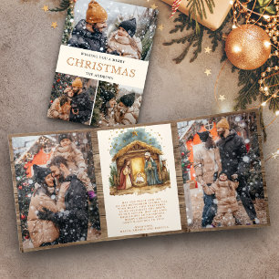 Carte De Fin D'année Trois Volets Crèche rustique en collage photo de Noël