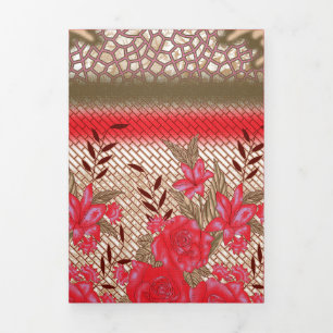Carte De Fin D'année Trois Volets Design de tissu complexe avec motifs floraux