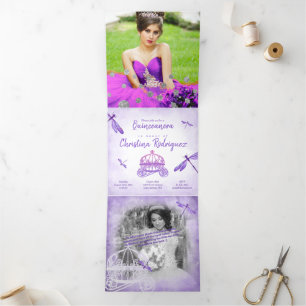 Carte De Fin D'année Trois Volets Dragonfly violette, Carriage Quinceañera Invitatio