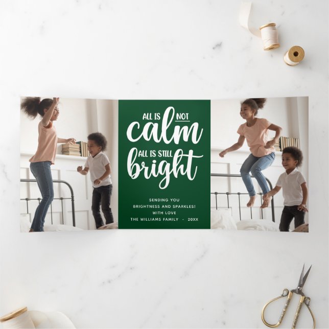 Carte De Fin D'année Trois Volets Drôle tout n'est pas calme vert Joyeux vacances (Intérieur)