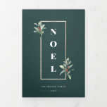 Carte De Fin D'année Trois Volets Elégant NOEL Gold Winter Berry Frame Photo<br><div class="desc">Cadre élégant en faux or pâle orné de branches de baies d'hiver sur des arrière - plans festifs en couleur vert émeraude. Caractéristiques de design,  encadré en caractères gras NOEL,  lignes de texte modèles pour les noms,  l'année et les messages avec 5 espaces photo à l'intérieur.</div>