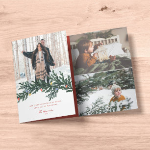 Carte De Fin D'année Trois Volets Feux de Noël et photo de verdure