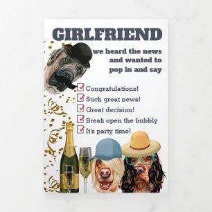 Carte De Fin D'année Trois Volets Filles chiens champagne félicitations fiançailles