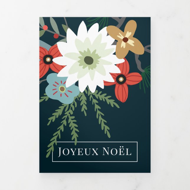 Carte De Fin D'année Trois Volets Fleurs d'hiver Joyeux Noël Élégant Noël (Page de couverture)