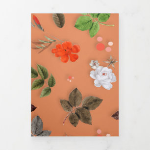 Carte De Fin D'année Trois Volets Fleurs jaunes et roses blanches 25