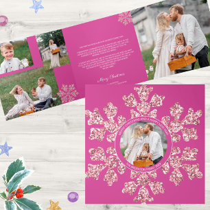 Carte De Fin D'année Trois Volets Flocon de neige Bling Berry Unique 7 Pic Multi Pho