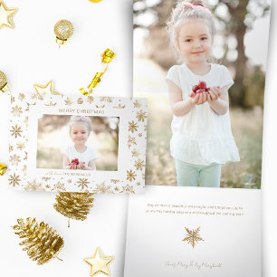 Carte De Fin D'année Trois Volets Flocon de neige en or tiré à la main Photo de Noël