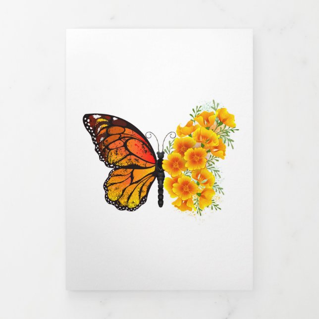 Carte De Fin D'année Trois Volets Flower Butterfly with Yellow California Poppy (Page de couverture)