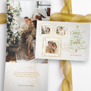 Carte De Fin D'année Trois Volets Fun Gold Doodle Frame Peace on Earth 3-Photo