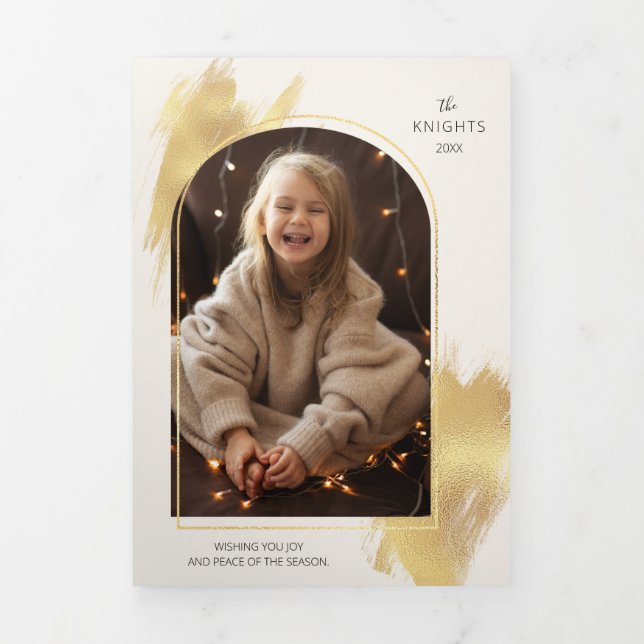 Carte De Fin D'année Trois Volets Glam Gold Swashes & Arch Photo (Page de couverture)