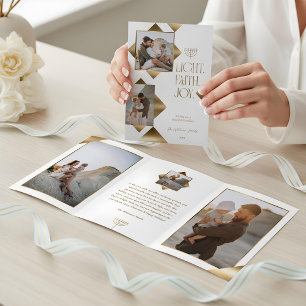 Carte De Fin D'année Trois Volets Hanukkah Photos de famille étoile dorée élégante m